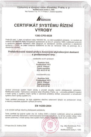 Certifikát systému řízení výroby 1393-CPD-0028